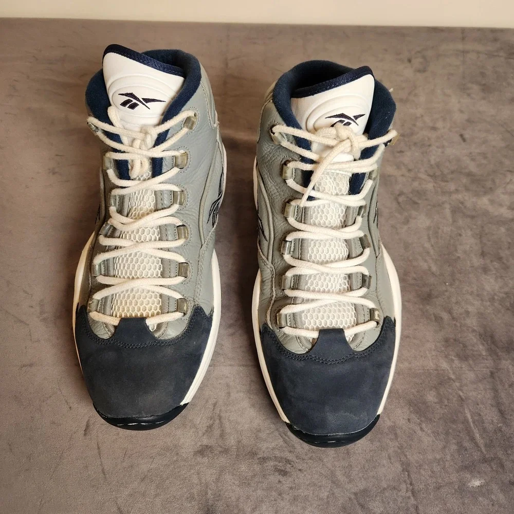 Reebok Question Mid Georgetown Men Size 12 J99179 Grey Navy Basketball Shoes